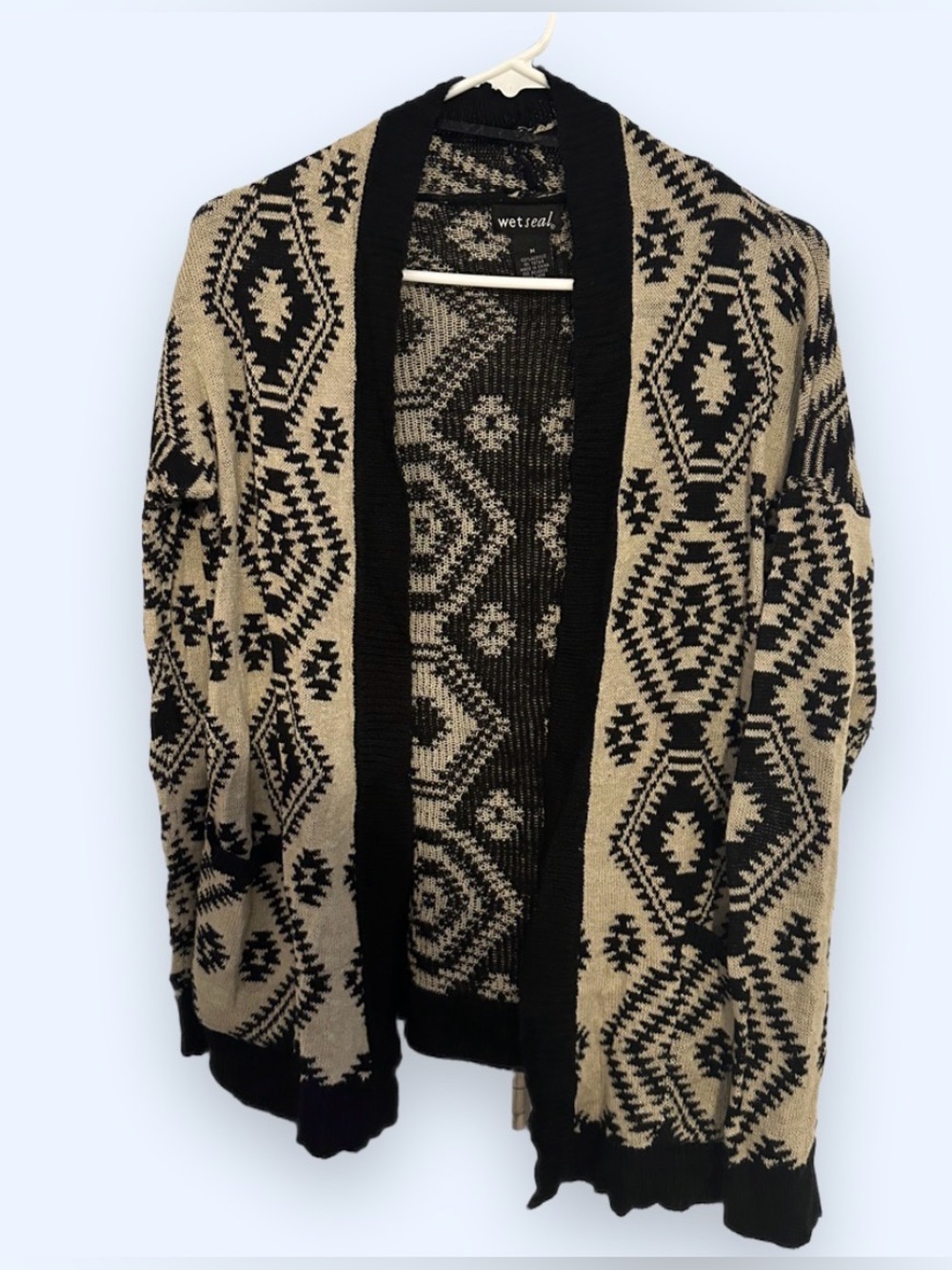 Wet Seal Women’s Black and Tan Aztec Open Cardigan Sweater
